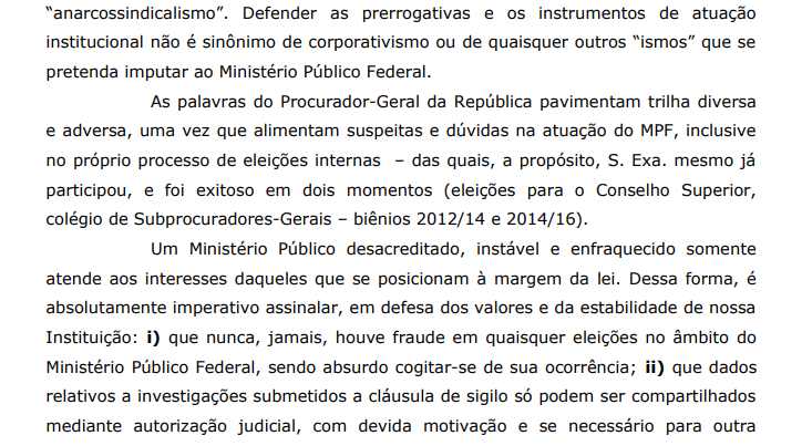 Trecho da carta aberta de subprocuradores-gerais da República a Augusto Aras