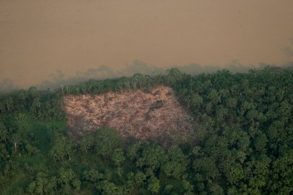 Vista aérea de área desmatada na floresta amazônica 