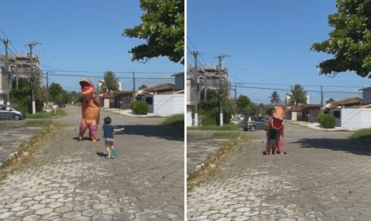 Família é fundamental, diz médico que se vestiu de dinossauro para abraçar filho