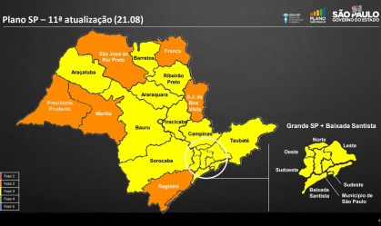Atualização do Plano SP em 21/8; nenhuma região está na fase vermelha
