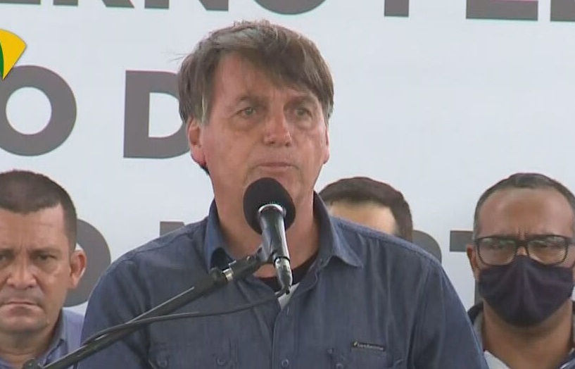 O presidente Jair Bolsonaro (sem partido) discursa durante viagem ao RN