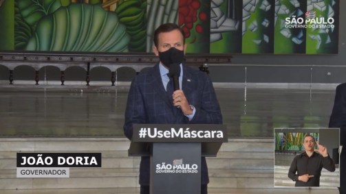 O governador de São Paulo, João Doria, em seu retorno às coletivas