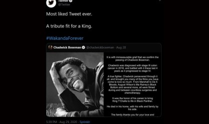 Tuíte com mais curtidas de todos os tempos agora pertence a Chadwick Boseman