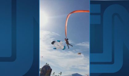 Menina fica pendurada em pipa durante festival em Taiwan; veja o vídeo