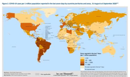 Mapa da OMS mostra América ainda no epicentro da pandemia de Covid-19