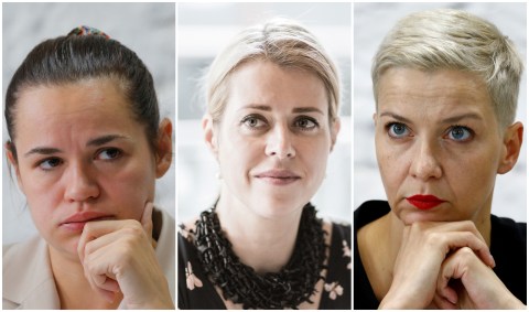Opositoras Svetlana Tikhanovskaya, Maria Kolesnikova e Veronika Tsepkalo