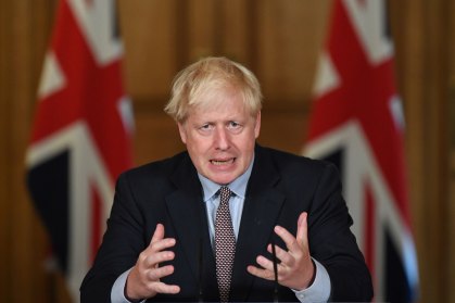 O premiê britânico, Boris Johnson, em entrevista coletiva