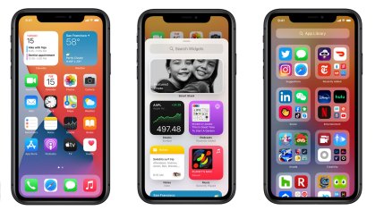 Telas do iOS 14 com novas funções Widget e App Library