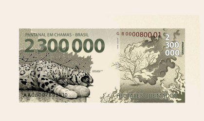 Greenpeace lança 'nota' de R$ 2,3 milhões em protesto a incêndio no Pantanal