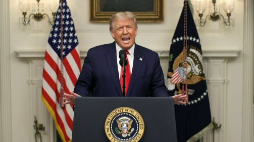 O presidente dos Estados Unidos, Donald Trump, discursa 