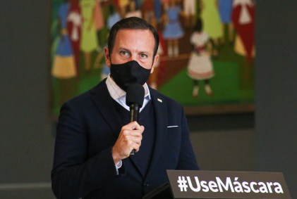 O governador de São Paulo, João Doria, em coletiva no Palácio dos Bandeirantes