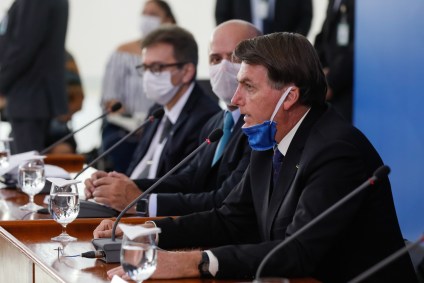 O presidente Jair Bolsonaro, durante coletiva no Palácio do Planalto sobre a pan