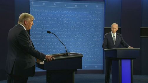 Presidente Donald Trump e Joe Biden durante o debate para a presidente dos Estad