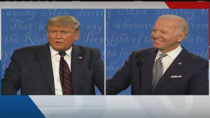 Presidente Donald Trump e Joe Biden durante o debate para a presidente dos Estad