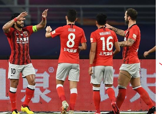 Comemoração de gol do Shanghai SIPG, time da Super Liga Chinesa