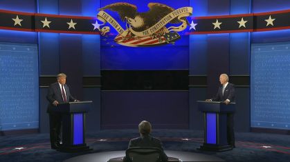 O republicano Donald Trump e o democrata Joe Biden durante primeiro debate