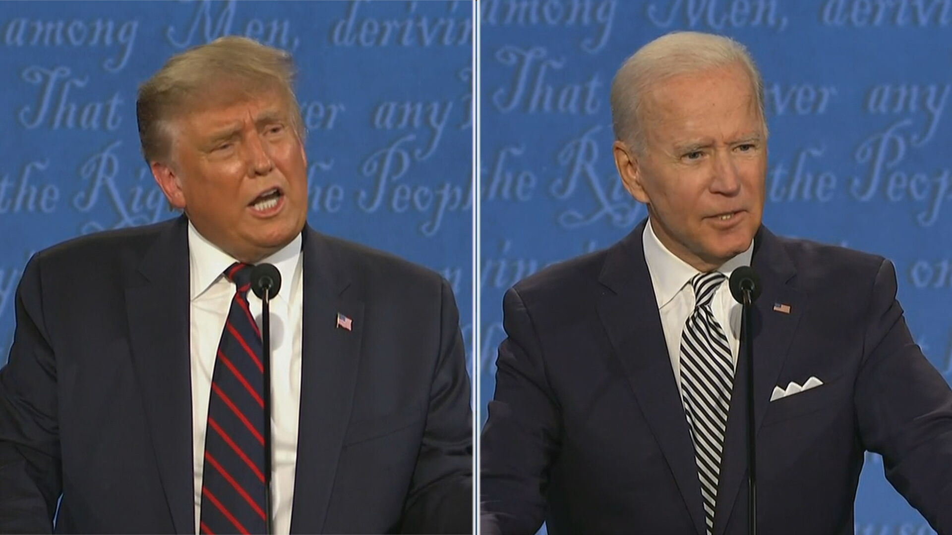 O republicano Donald Trump e o democrata Joe Biden durante primeiro debate 