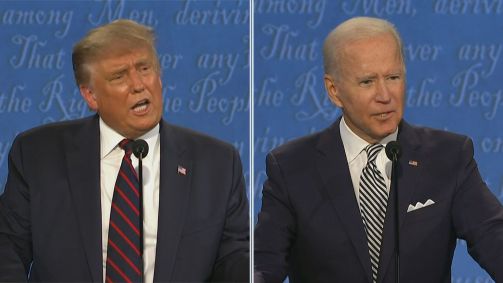 O republicano Donald Trump e o democrata Joe Biden durante primeiro debate 