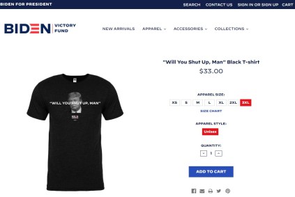 Campanha de Joe Biden passou a vender camisete com a frase 'Cala a boca, cara'