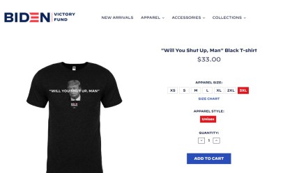 Após atrito em debate, campanha de Biden vende camiseta com ‘Cala a boca, cara’