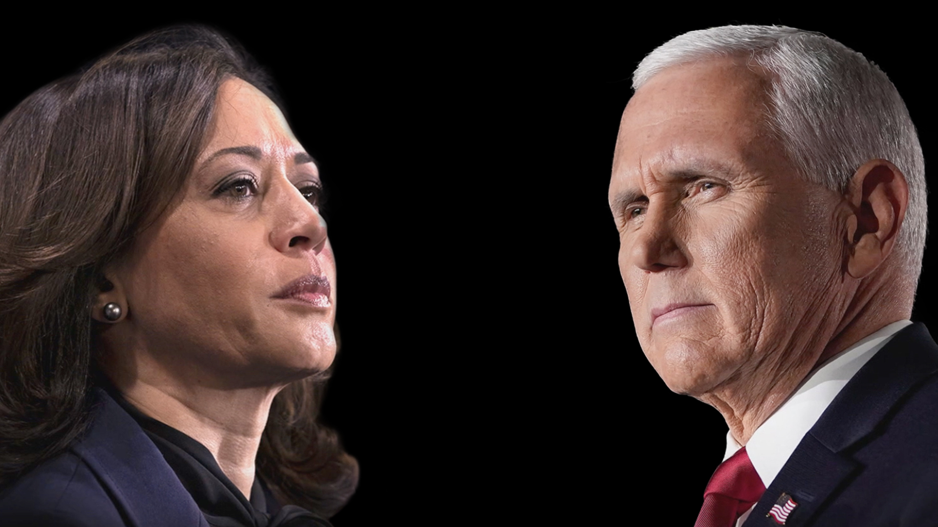 Kamala Harris à esquerda e Mike Pence à direita