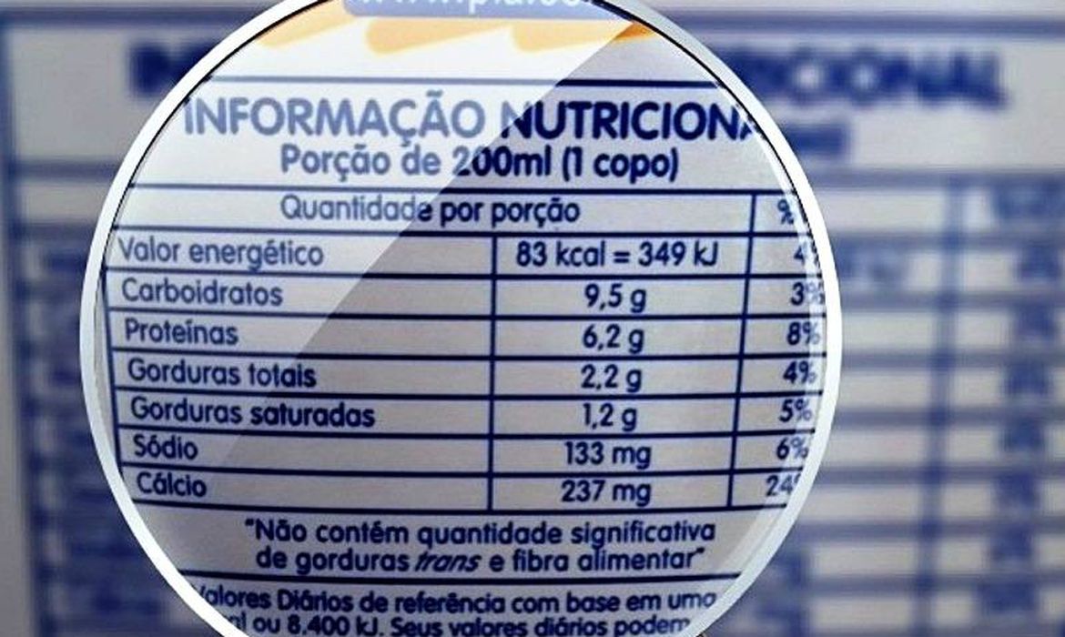 Rótulo nutricional de embalagem