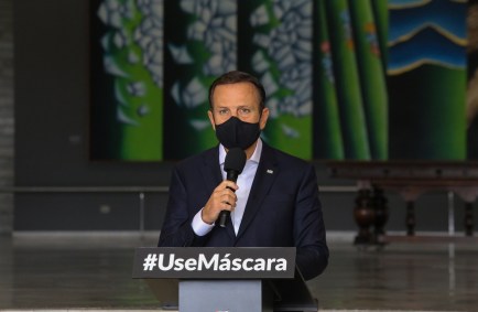 O governador de São Paulo, João Doria, em coletiva no Palácio do Bandeirantes