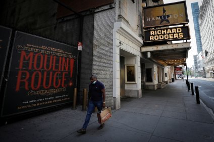 Teatro Richard Rodgers, que está fechado, e é palco do popular musical Hamilton