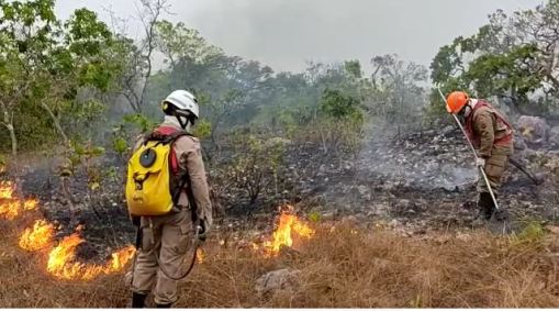 Trabalho de controle ao incêndio na Chapada dos Veadeiros
