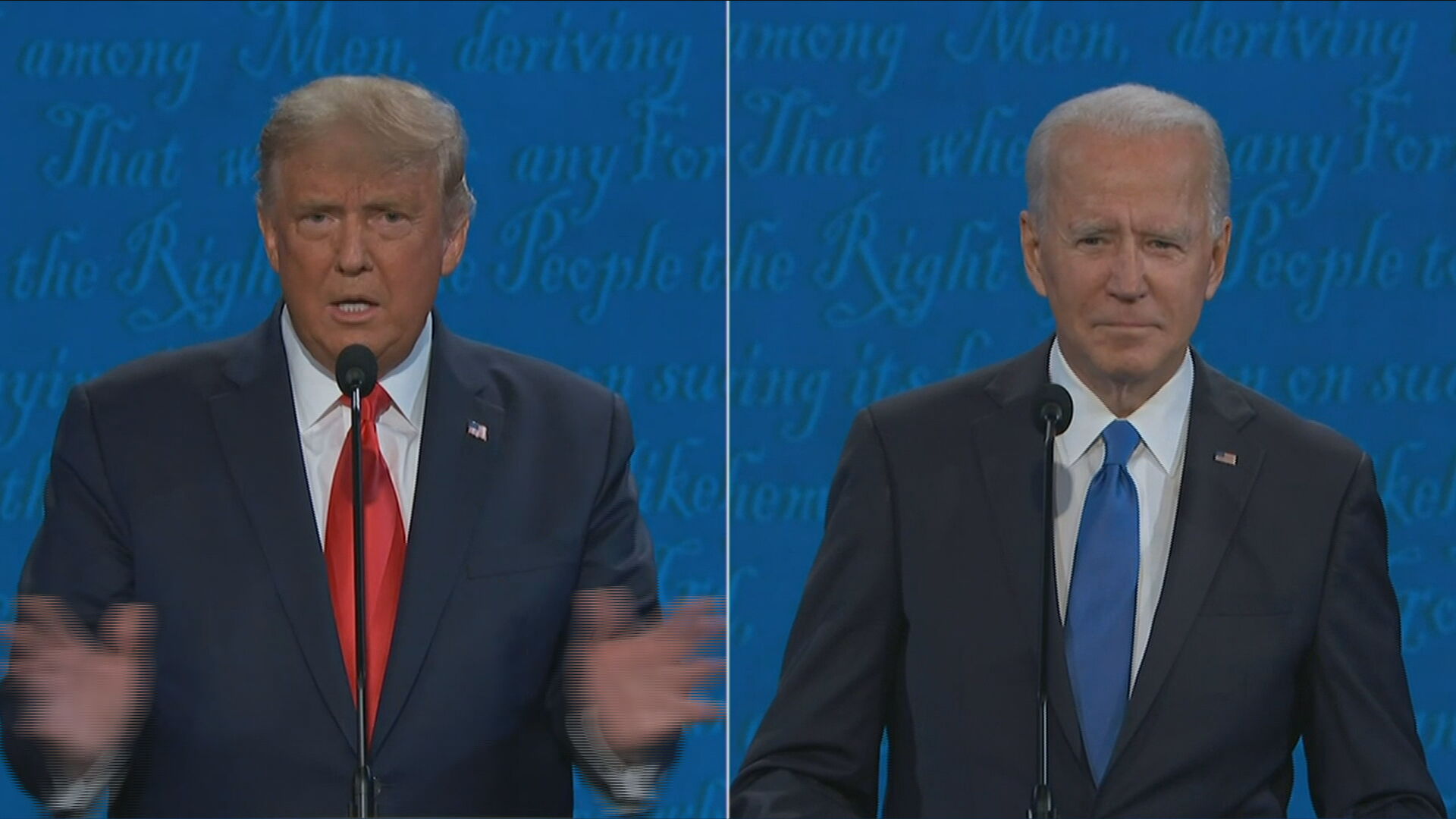 Donald Trump e Joe Biden durante o último debate antes da eleição presidencial d