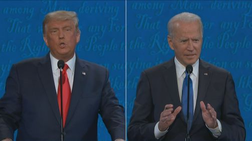 Donald Trump e Joe Biden durante o último debate antes da eleição presidencial d