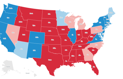 Mapa da contagem dos votos às 3h30 (de Brasília) da quarta-feira (4)