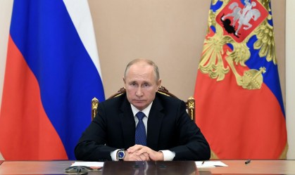 O presidente da Rússia, Vladimir Putin, durante teleconferência em Moscou