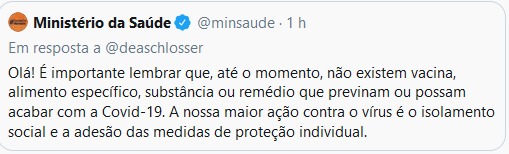 Ministério da Saúde, publicação sobre isolamento social 
