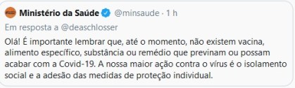 Ministério da Saúde, publicação sobre isolamento social