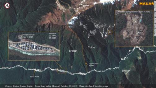 Uma imagem de satélite da disputada região de Doklam