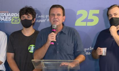 Eleito neste domingo (29), Eduardo Paes (DEM) discursa após resultado da eleição