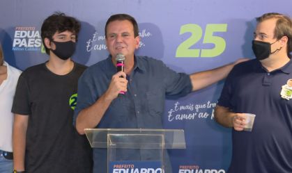 Eleito neste domingo (29), Eduardo Paes (DEM) discursa após resultado da eleição