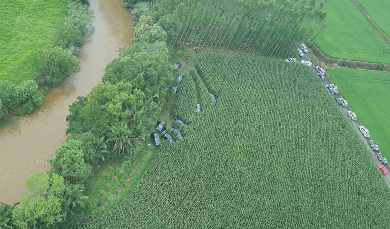 Área rural de Nova Veneza onde os veículos foram encontrados