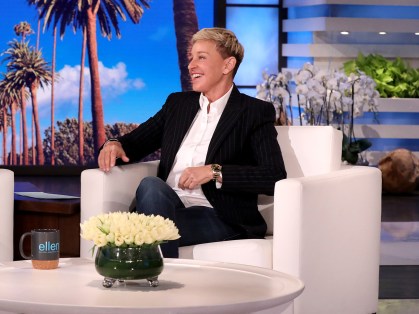 A apresentadora Ellen DeGeneres durante gravação de seu talk show