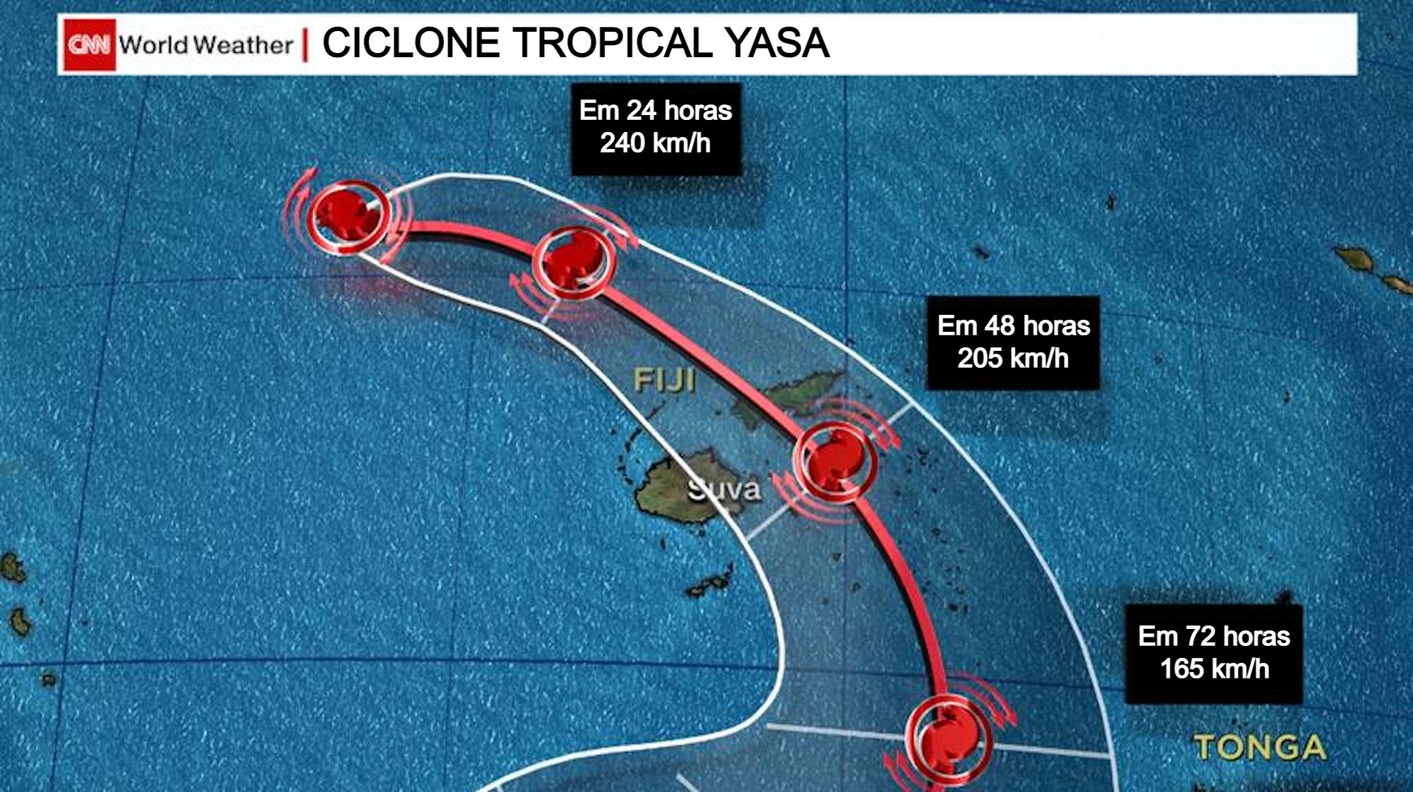 Ciclone Yasa se aproxima de Fiji com ventos com força de furacão