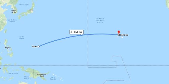 Rota de voo de Guam a Honolulu