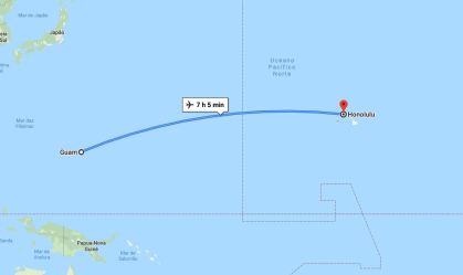 Rota de voo de Guam a Honolulu