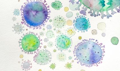 Ilustração em aquarela mostra partículas do novo coronavírus