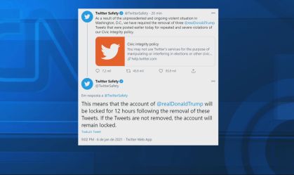 Twitter bloqueia conta de Trump por 12 horas