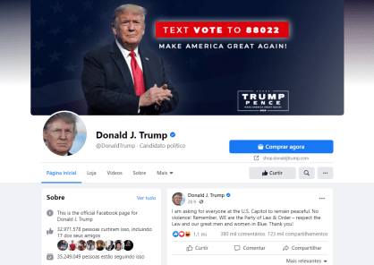 Contas de Trump no Facebook e no Instagram permanecerão bloqueadas