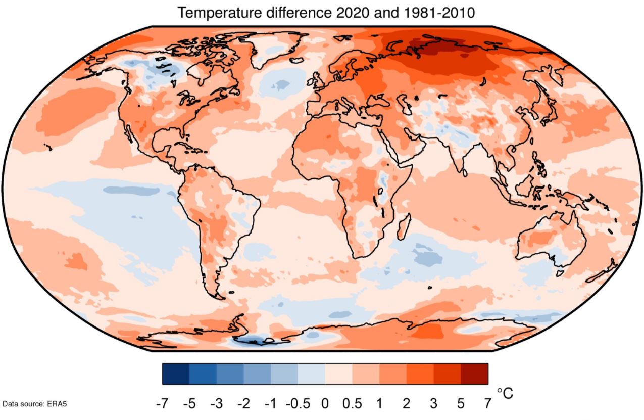Temperatura do ar a uma altura de dois metros para 2020