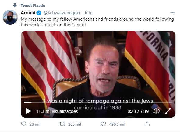 Schwarzenegger disse que o "patriotismo deve ser ligado ao estado e não a um pre