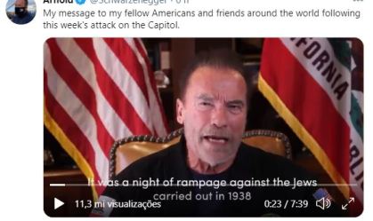 Arnold Schwarzenegger compara invasão ao Capitólio com episódio nazista