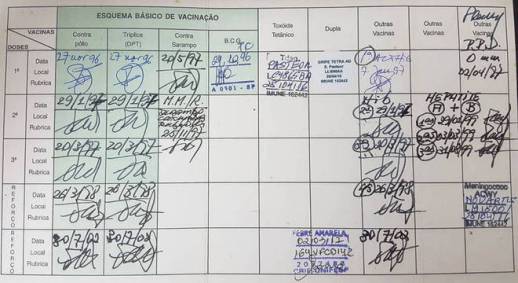 Carteira de vacinação registra imunizantes tomados ao longo da vida